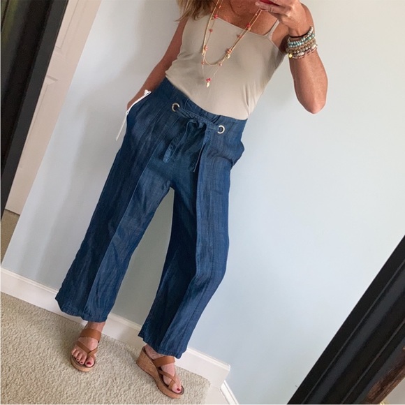 Wide Leg Chambray Denim Pants - Picture 3 of 7